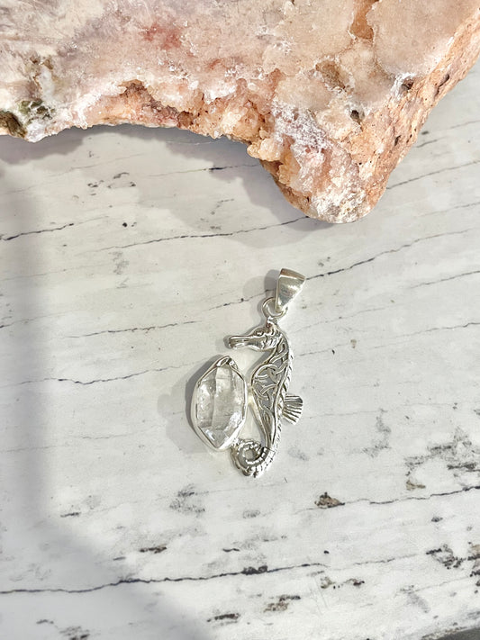 Herkimer Diamond Seahorse Pendant