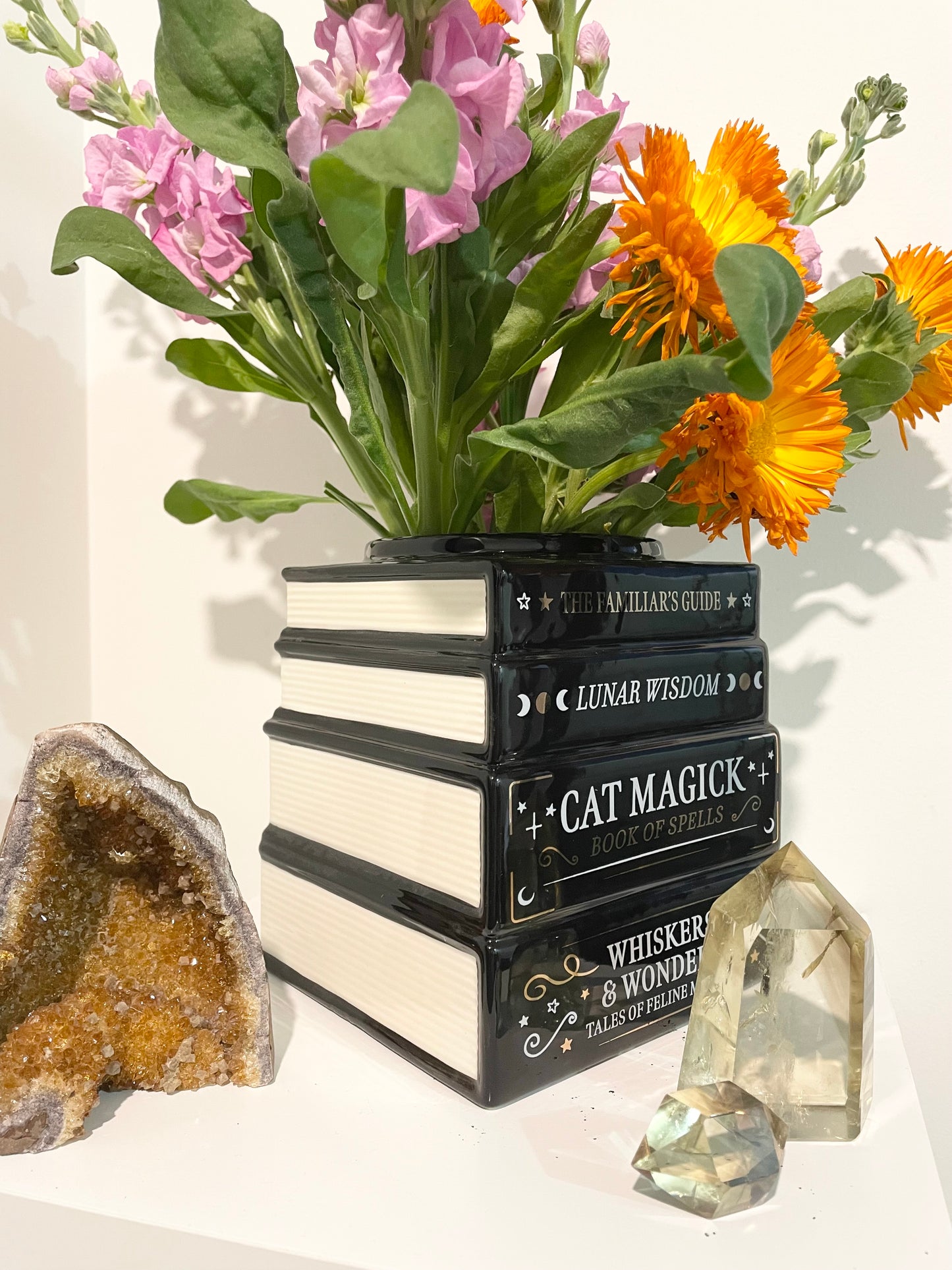 Black Cat Magick Book Stack Vase