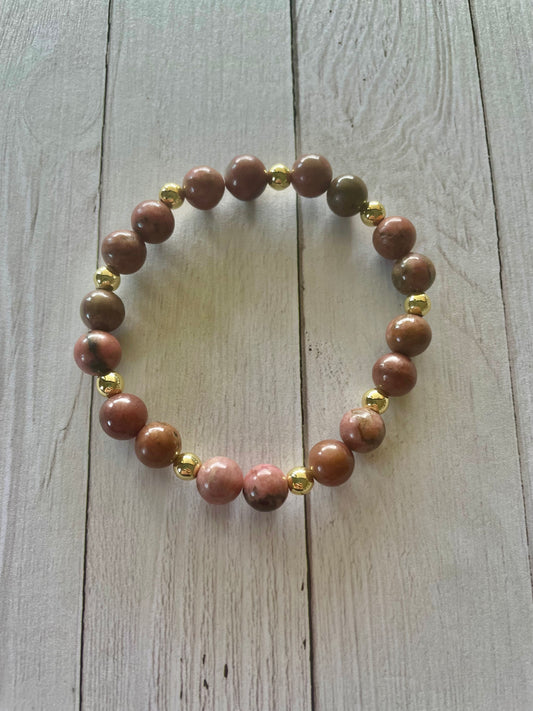 Rhodonite 18K Gold healing bracelet