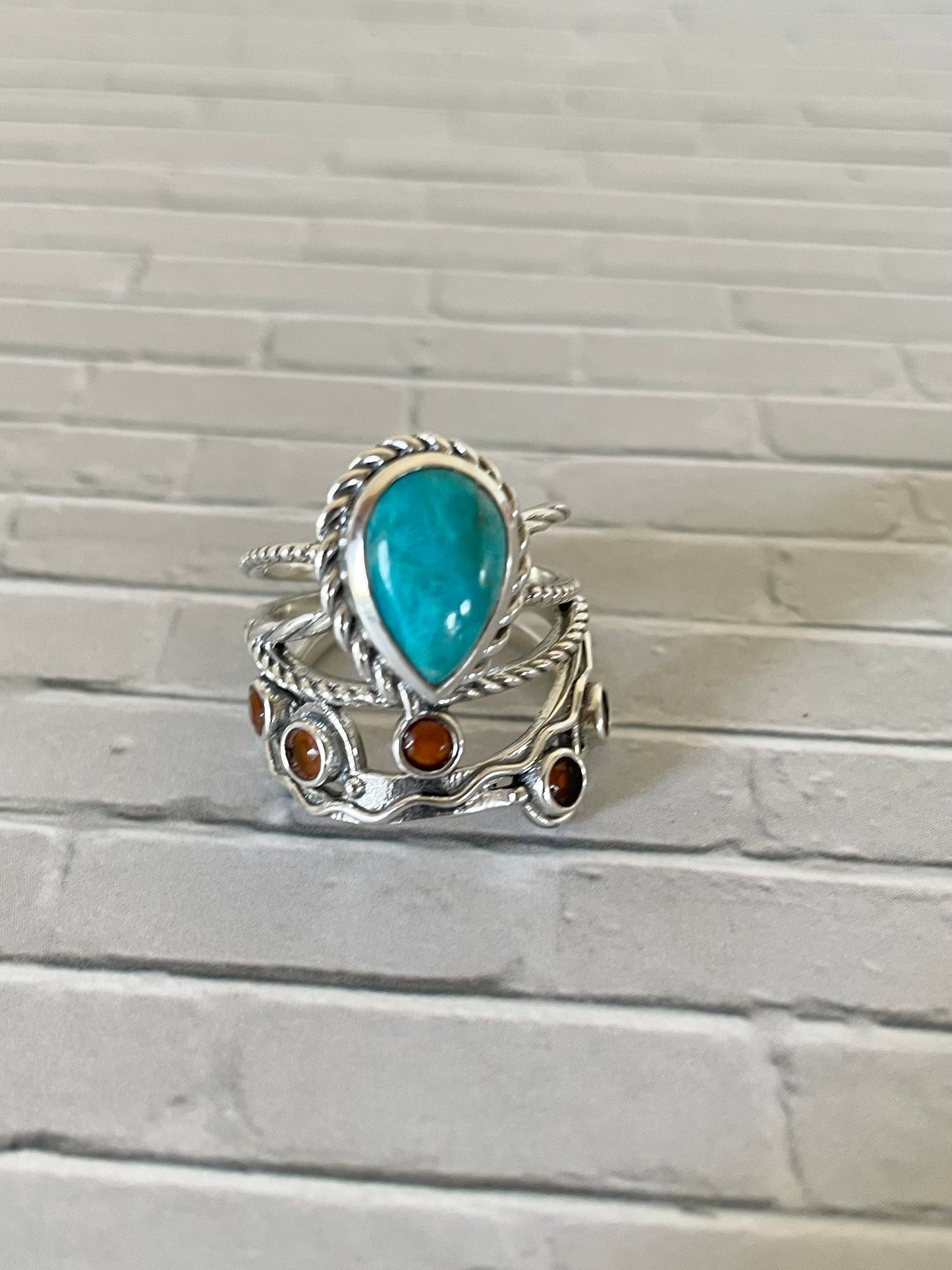 Mojave Turquoise & Garnet Ring - size 7.5