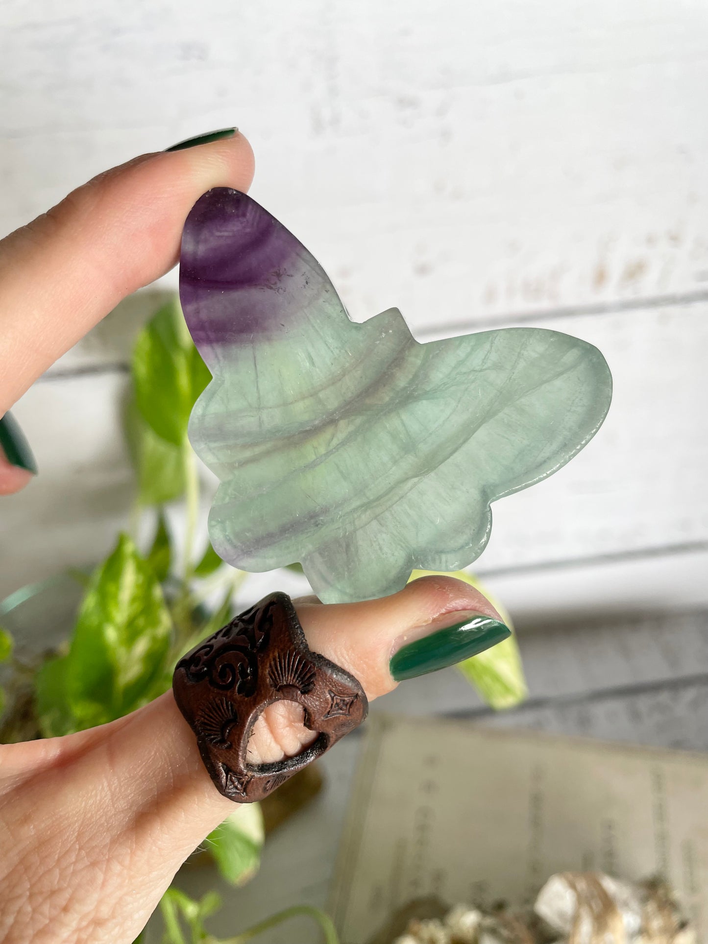 Butterfly ~ Rainbow Fluorite Heart