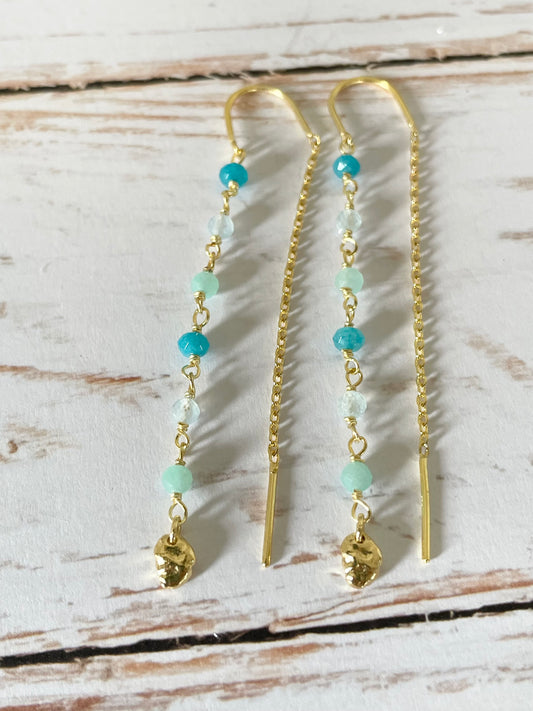 18K Gold Electroplated Dangles  ~ Chalcedony