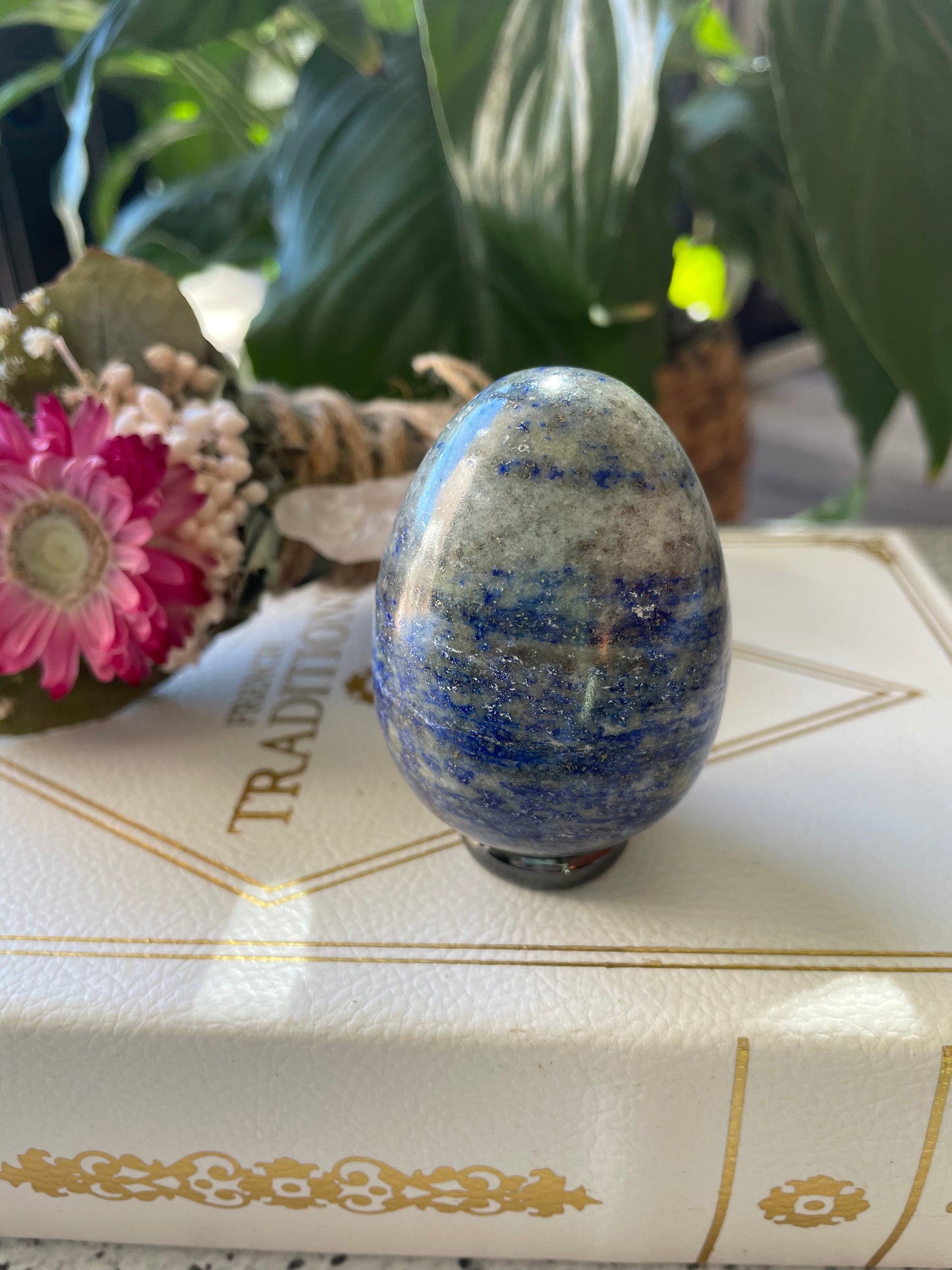 Lapis Lazuli Egg Includes Hematite Ring