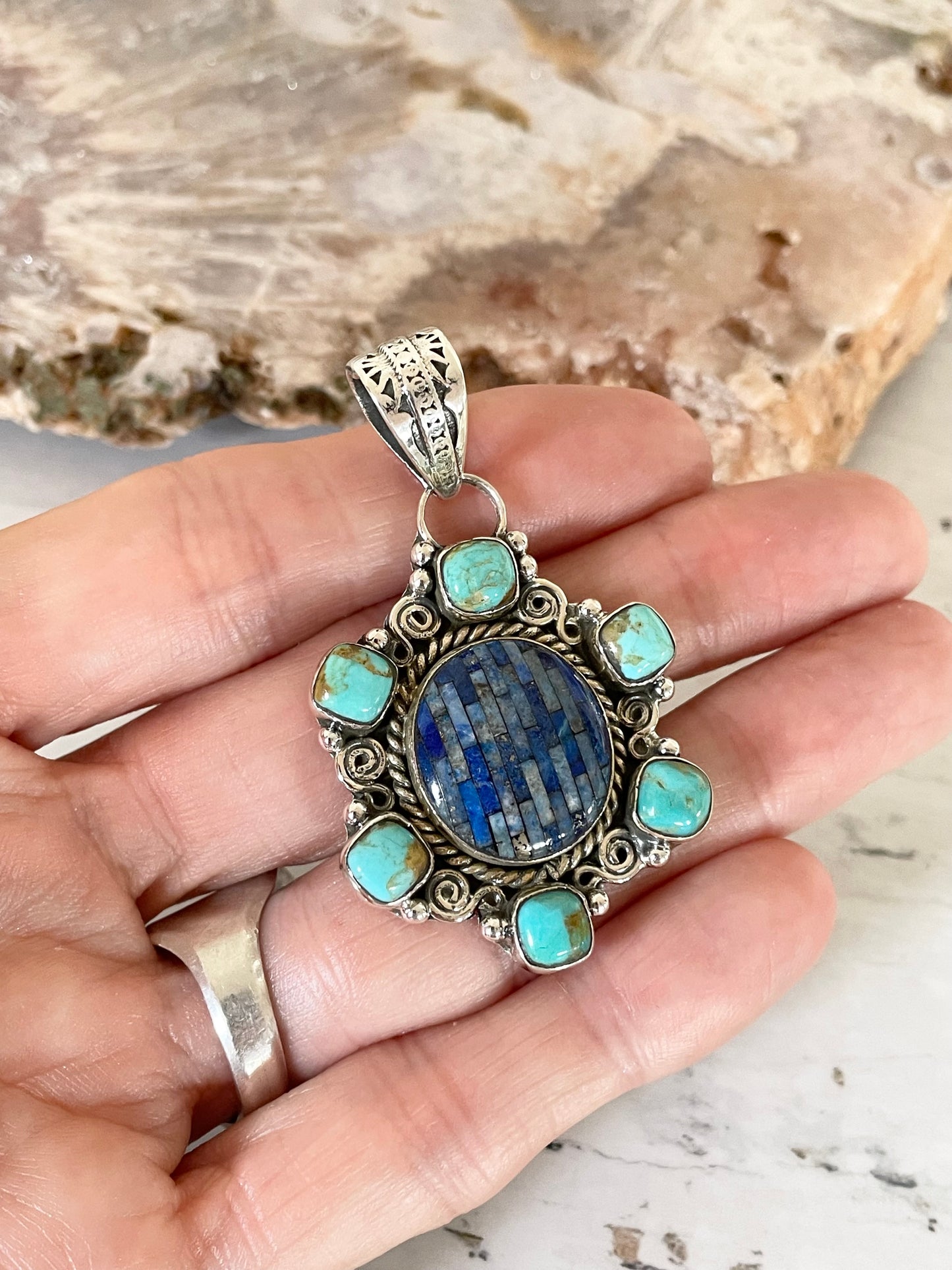 Kingman Turquoise/ Lapis inlay Pendant