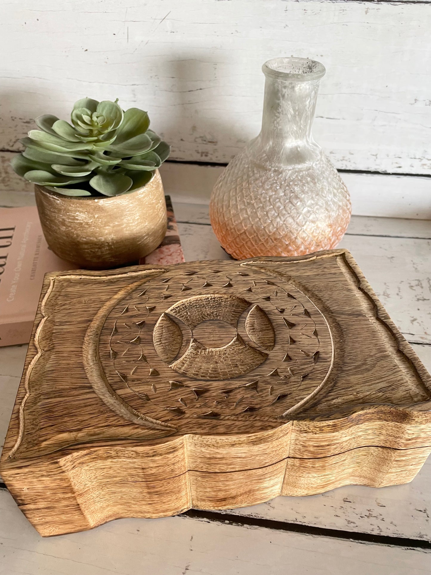 Wooden Trinket Box ~ Triple Moon