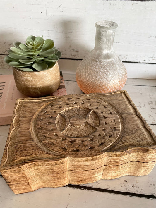 Wooden Trinket Box ~ Triple Moon