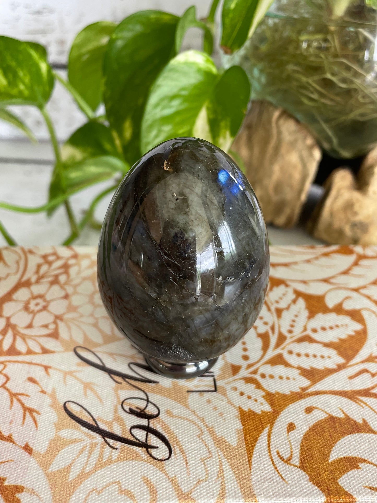 Labradorite Egg Includes Hematite Ring