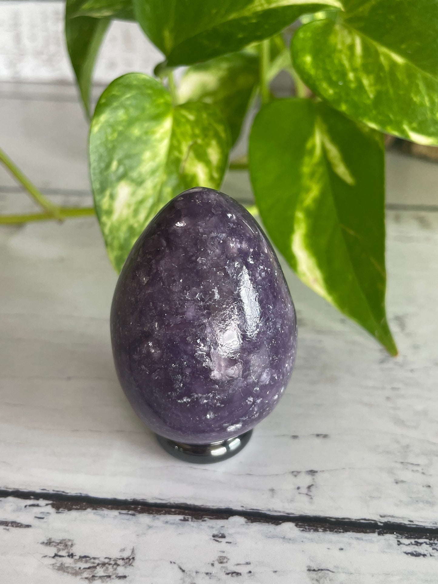 Lepidolite Egg Includes Hematite Ring