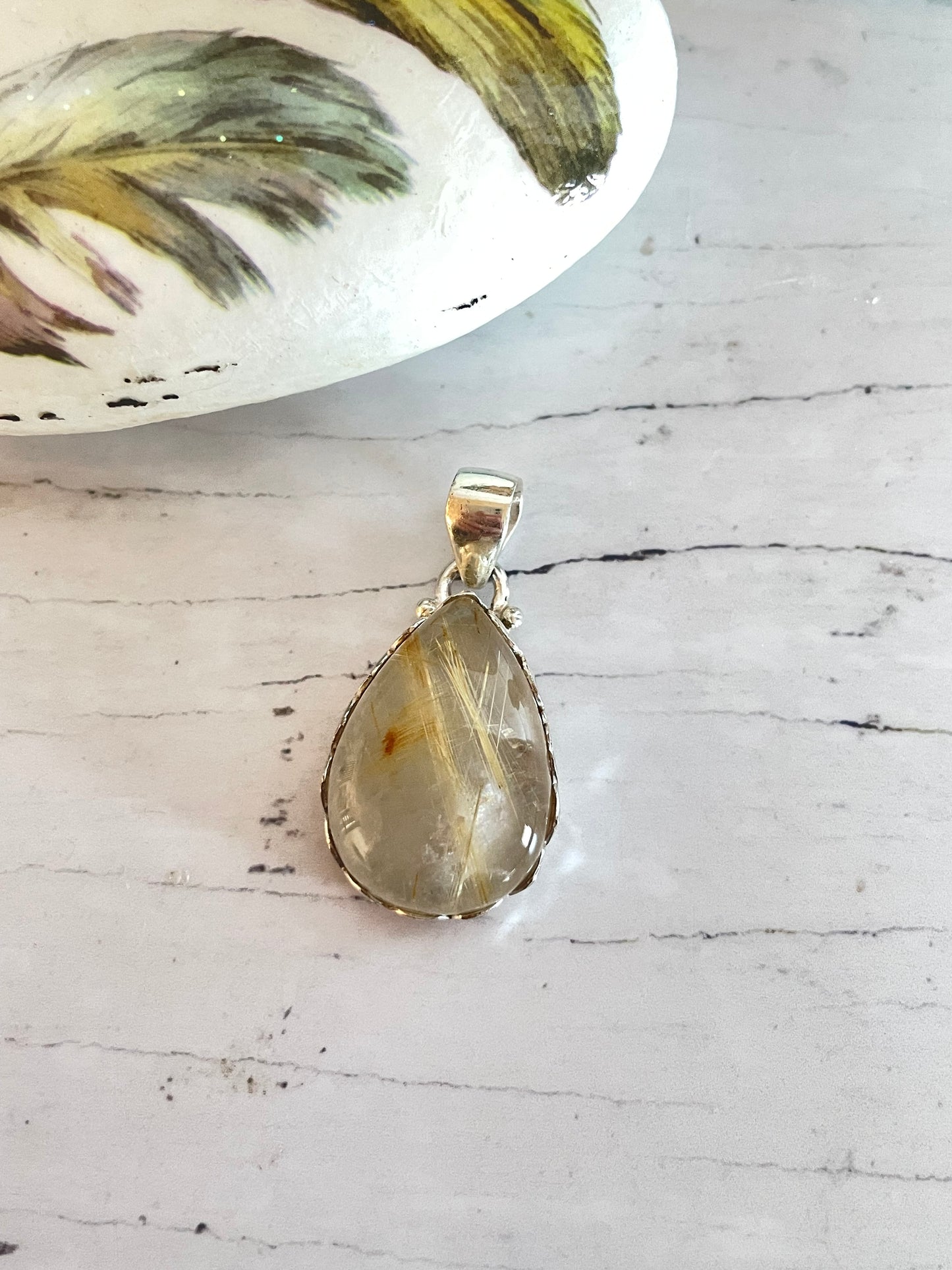 Rutilated Golden Quartz Silver Pendant