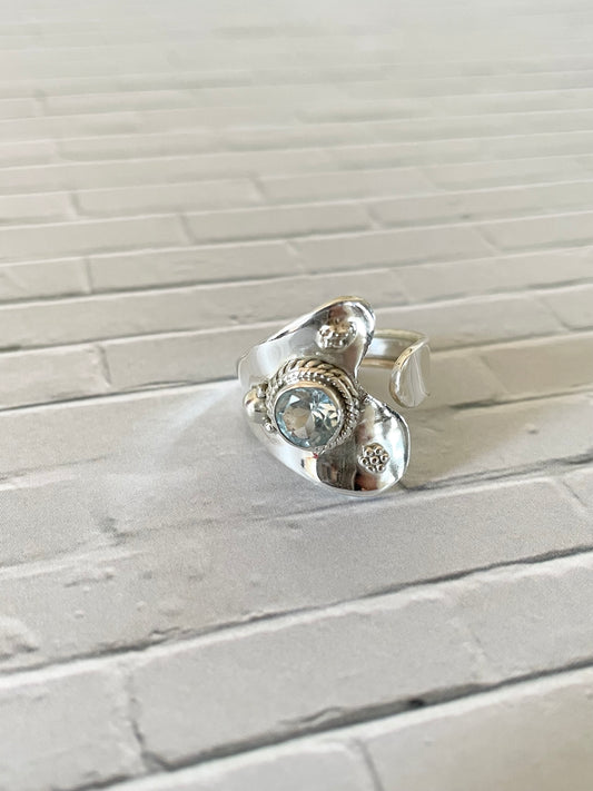 Blue Topaz Adjustable ring ~ sizes 6.5-10