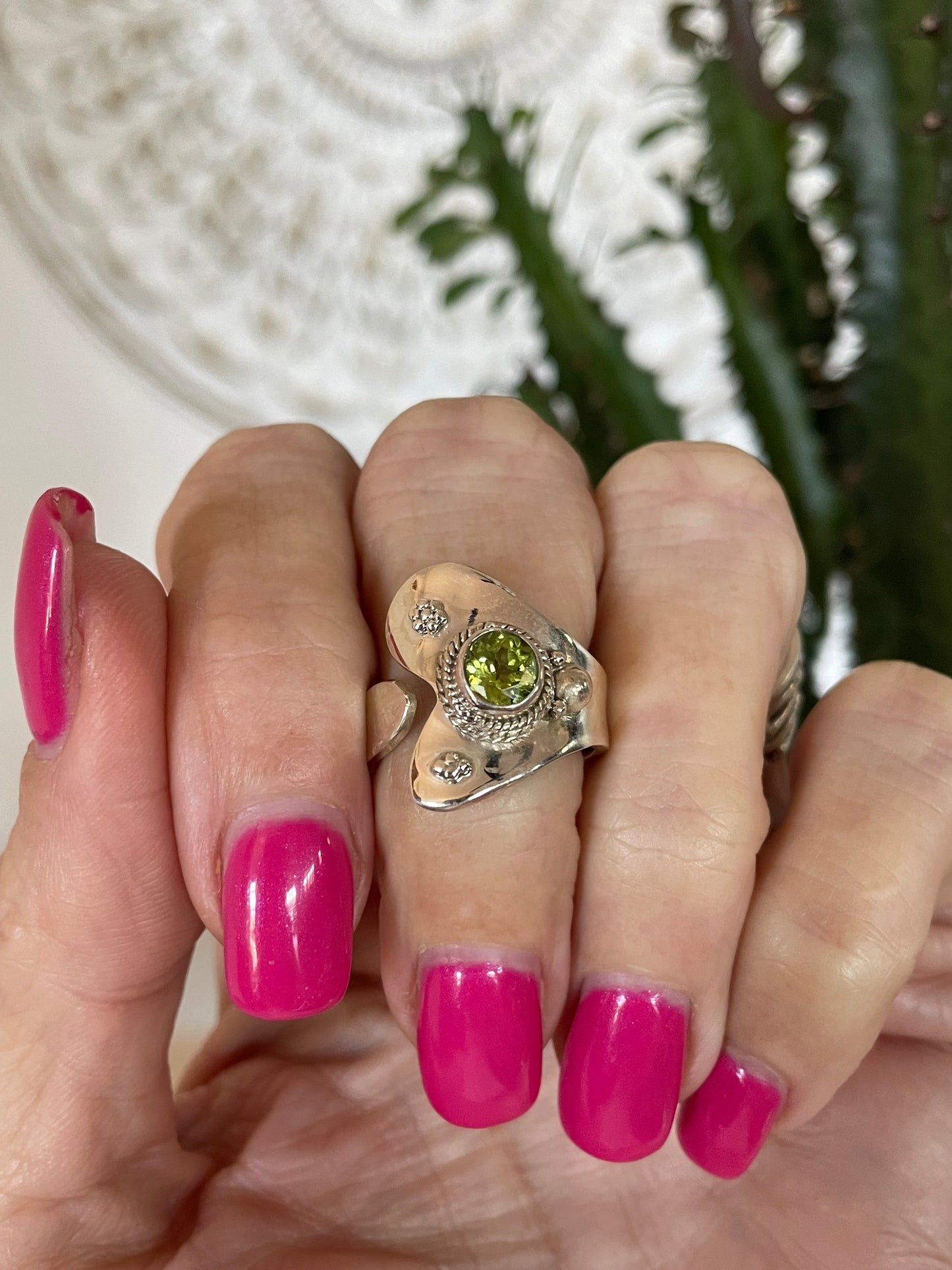 Peridot adjustable ring ~ sizes 6.5-10