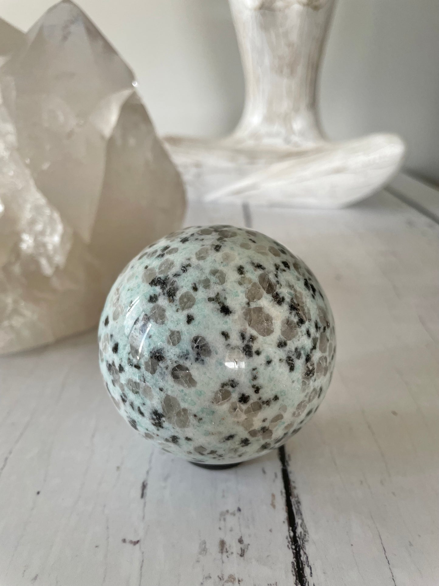 Kiwi Jasper Sphere Includes Wooden Holder