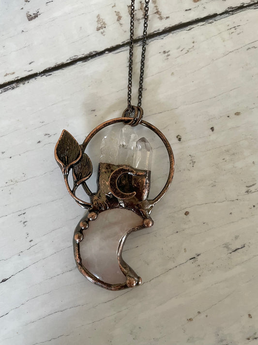 Copper Electroplated Necklace ~ Quartz/Rose Quartz