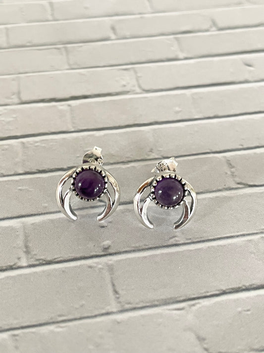 Amethyst Horn/Moon Studs