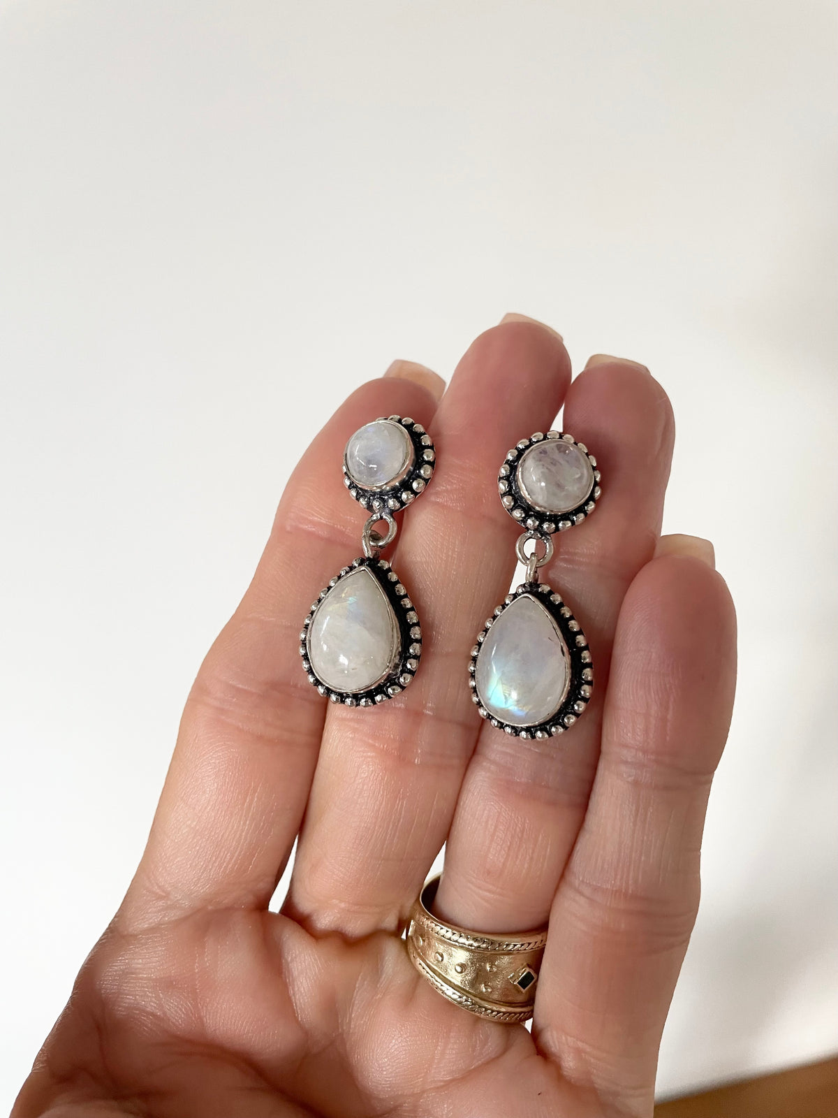 Rainbow Moonstone Studs