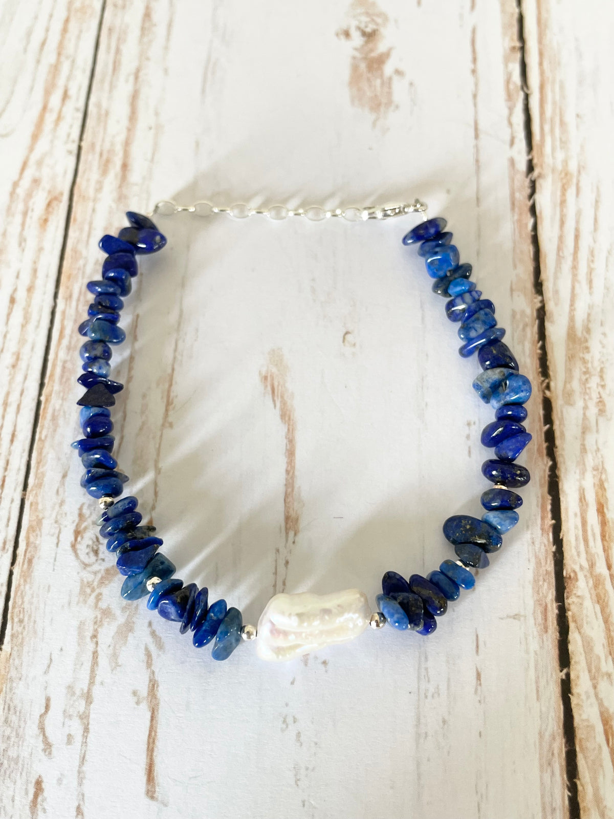 Sterling silver Lapis Lazuli & Pearl bracelet