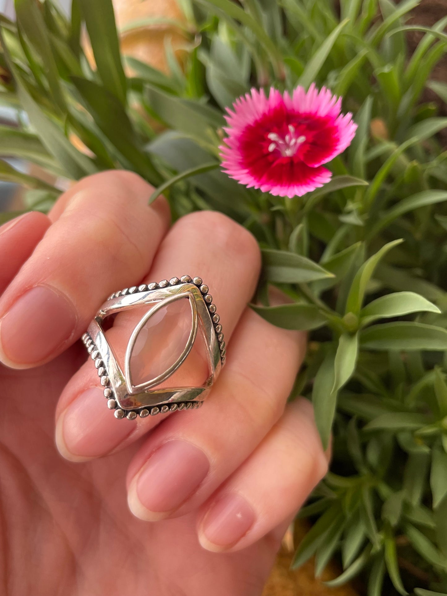 Rose Quartz Silver Fixed Ring