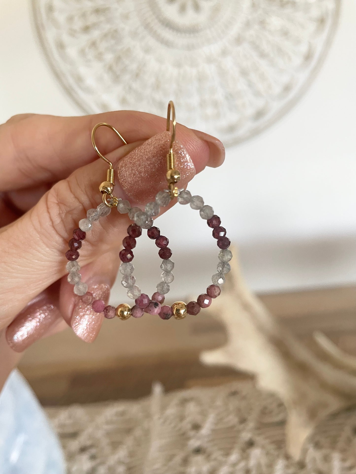 Garnet, Rhodonite, Labradorite Faceted Earrings - Made by Wayne
