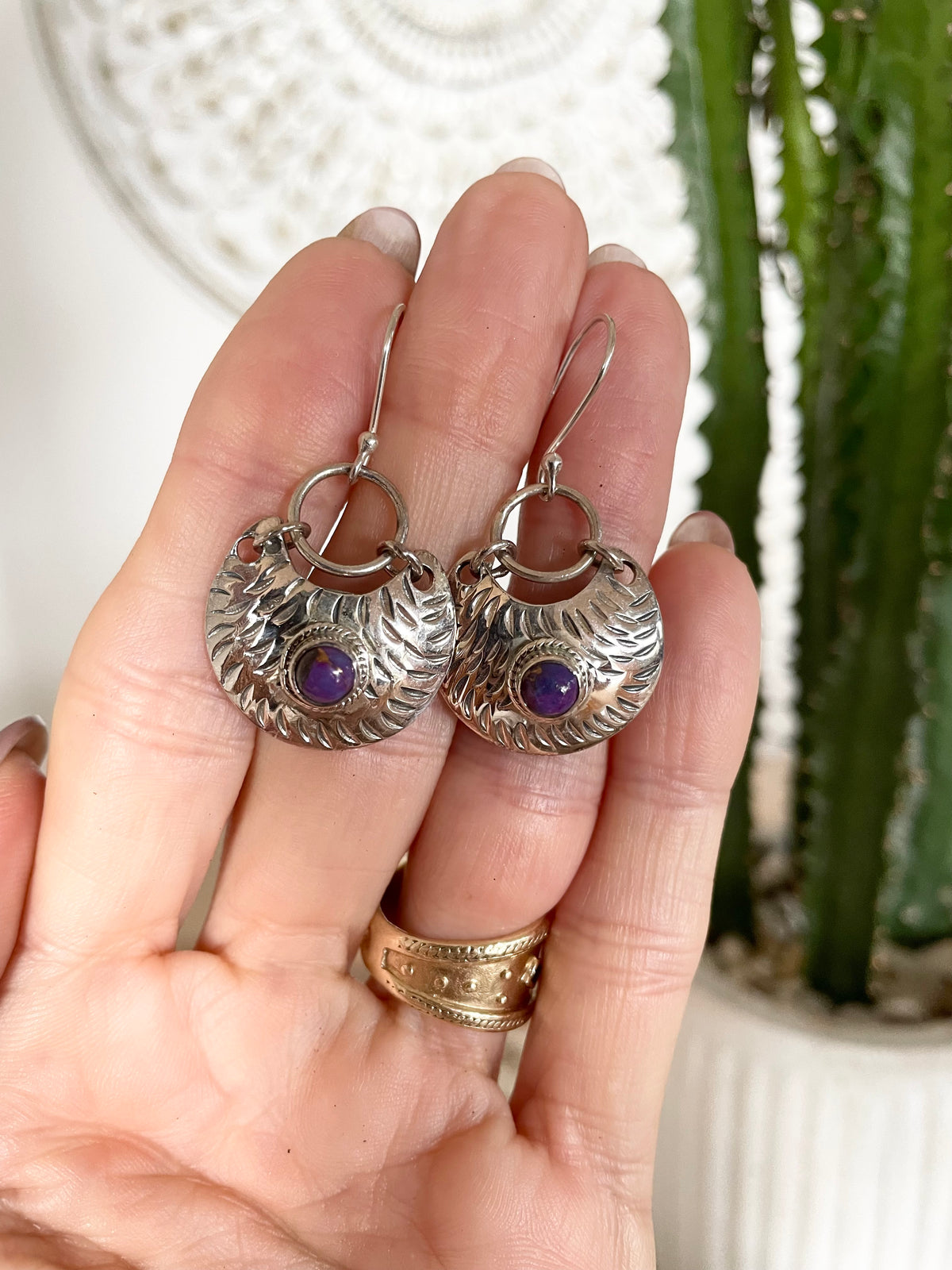 Purple Copper Turquoise Silver Dangles