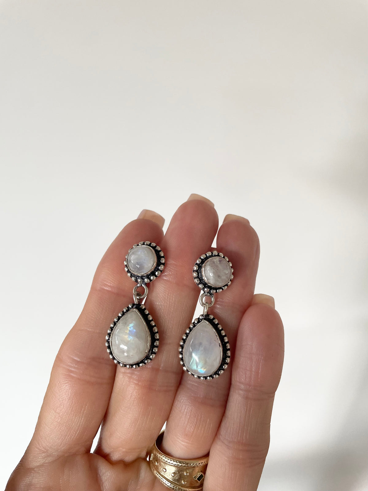 Rainbow Moonstone Studs