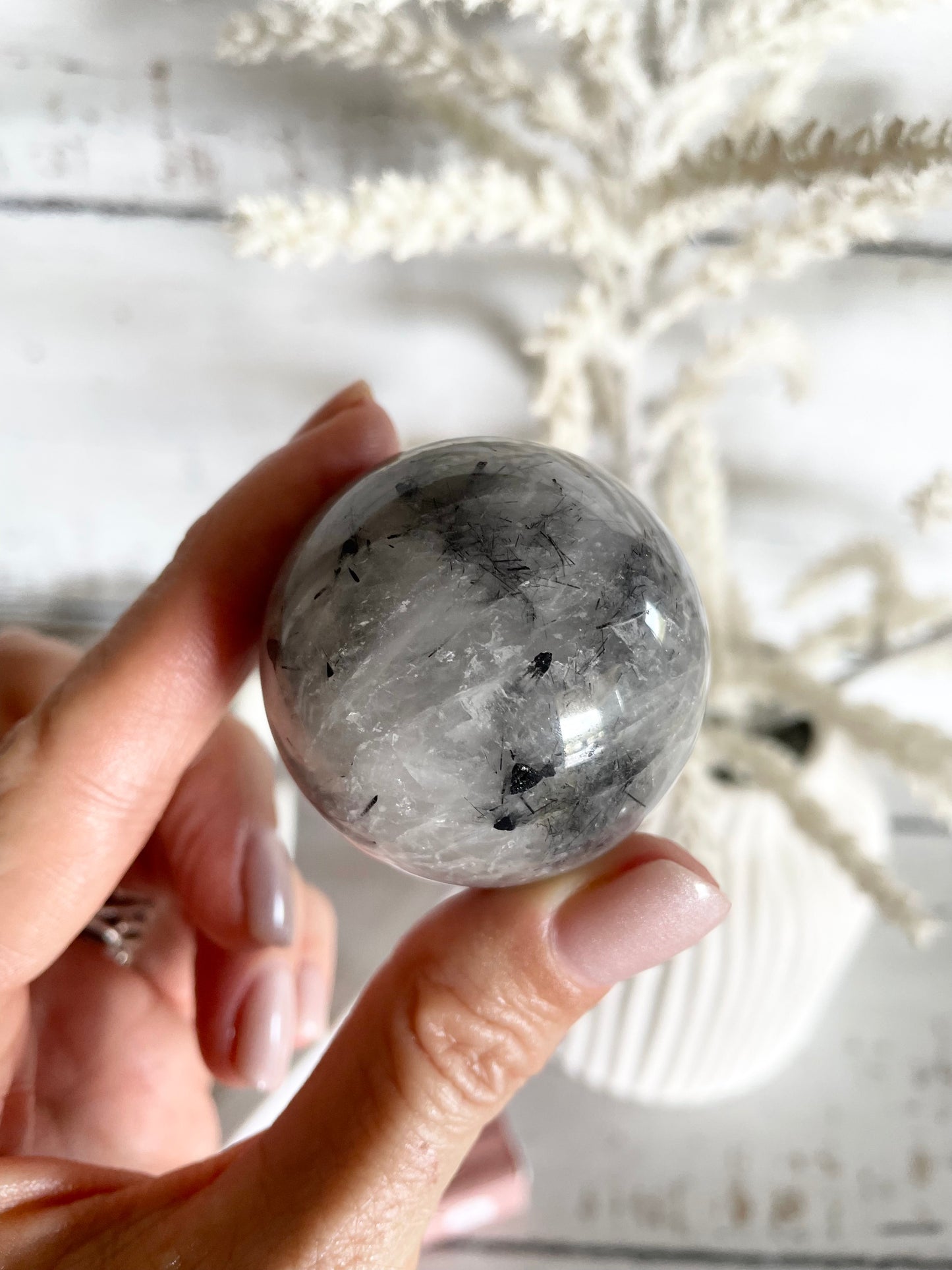 Tourmaline In Quartz Sphere Includes Holder