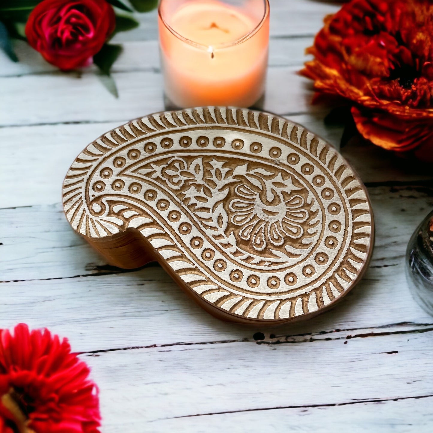 Wooden Trinket Box ~ Paisley whitewash