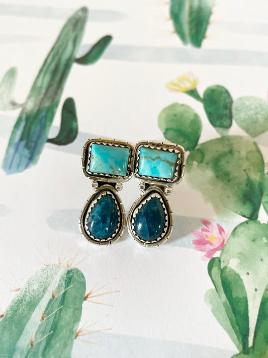 Green Mojave Turquoise & Apatite Dangles