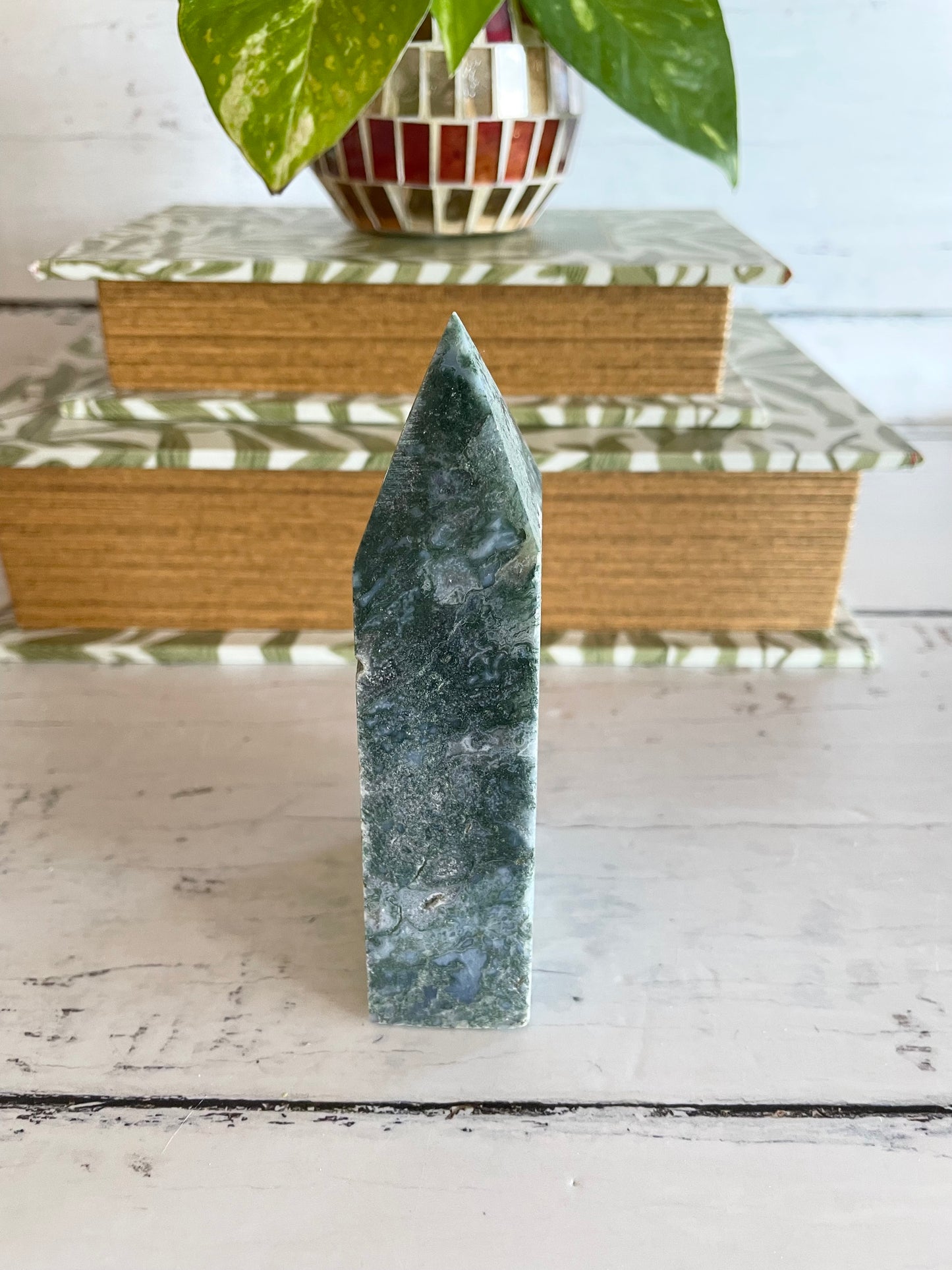 Moss Agate Obelisk