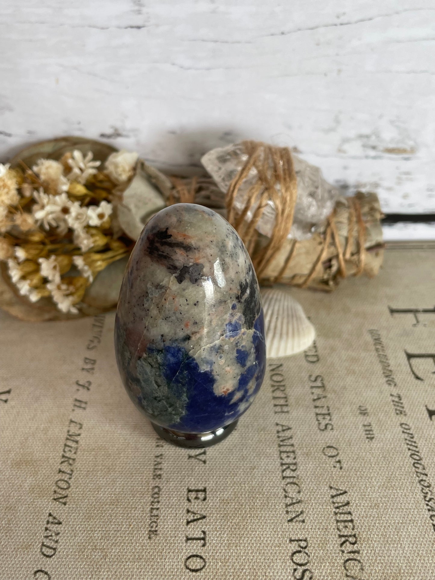 Sodalite Egg Includes Hematite Ring