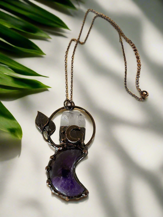 Copper Electroplated Necklace ~ Quartz\Amethyst