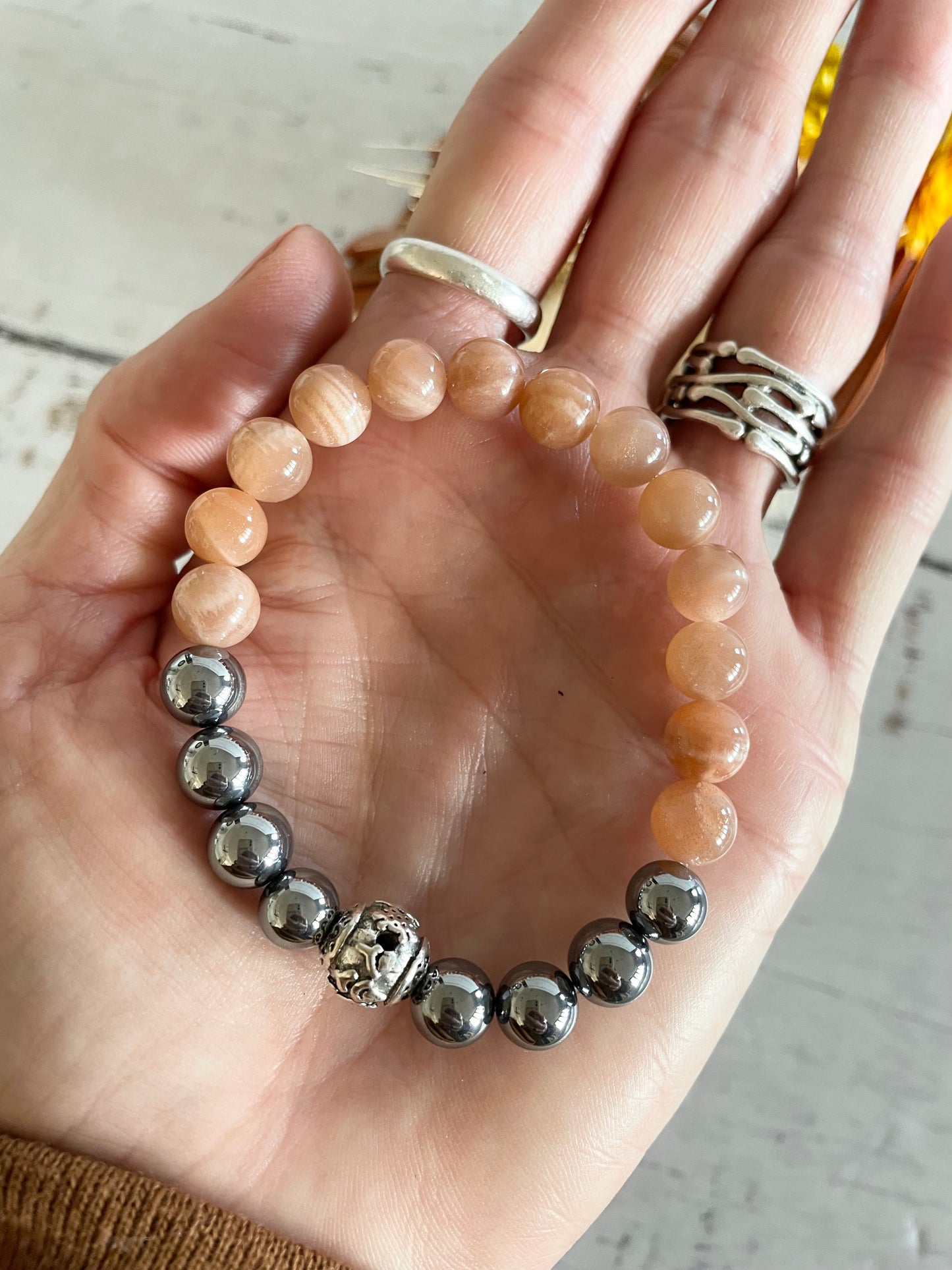 Terahertz &  Peach Moonstone Healing Bracelet ~ Higher Self