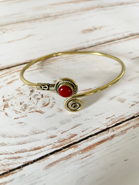Coral Brass Cuff ~ Adjustable