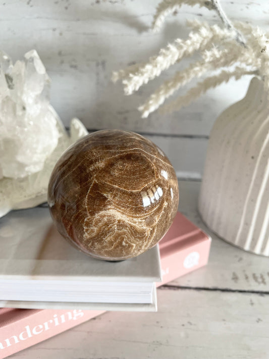 Chocolate Calcite Sphere Includes Holder