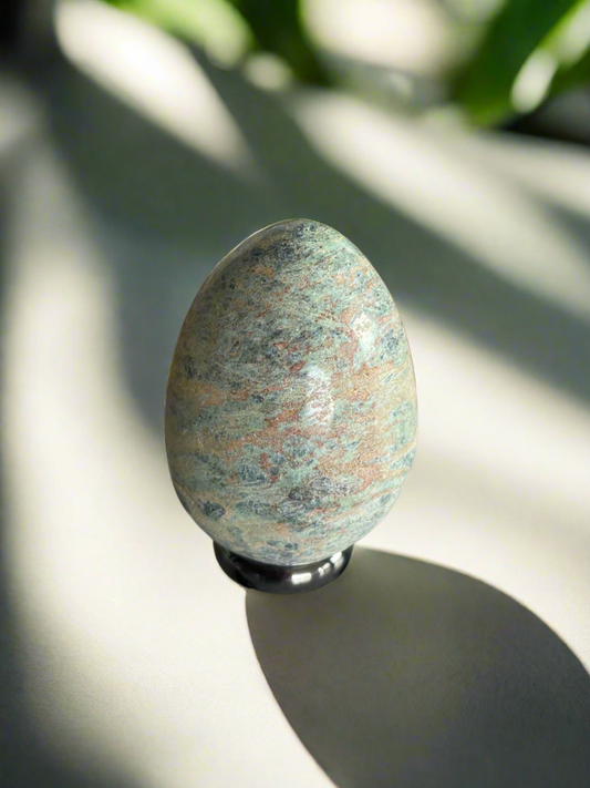 Fuchsite & Ruby Egg with holder