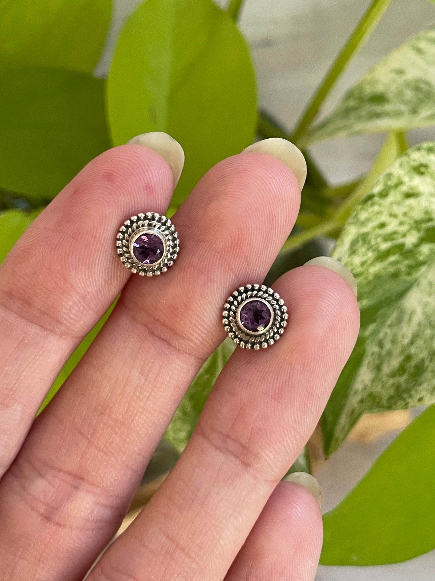 Amethyst Silver Studs ~ Wisdom