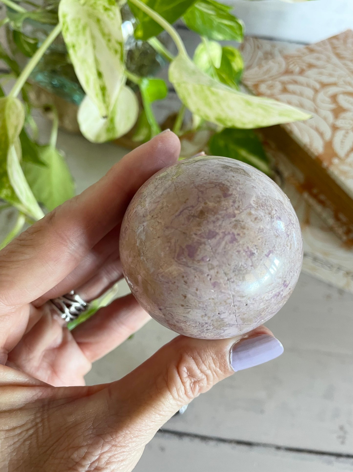 Phosphosiderite / Hope Stone Sphere Includes Wooden Holder