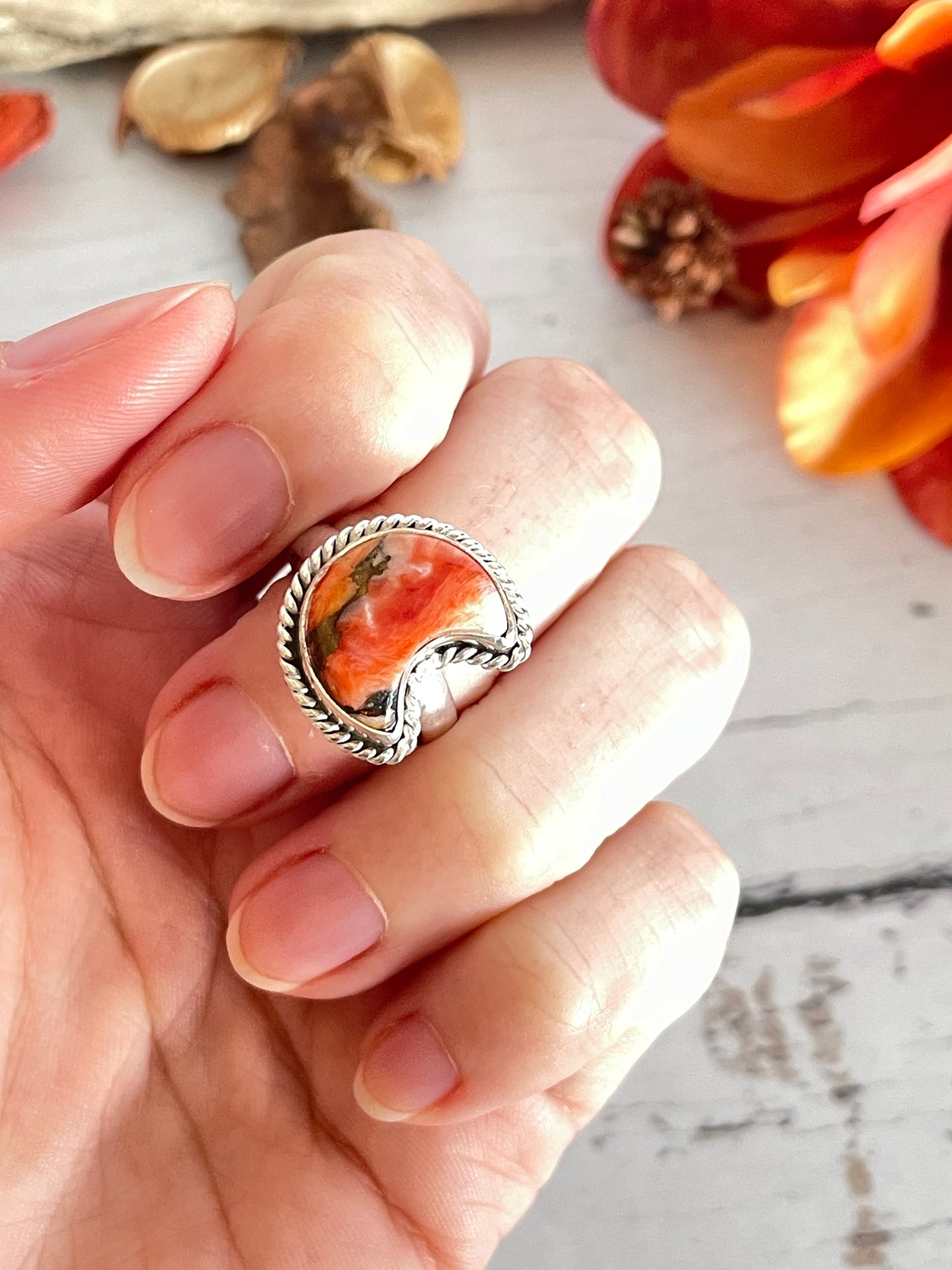 Orange Kingman Turquoise Silver Ring