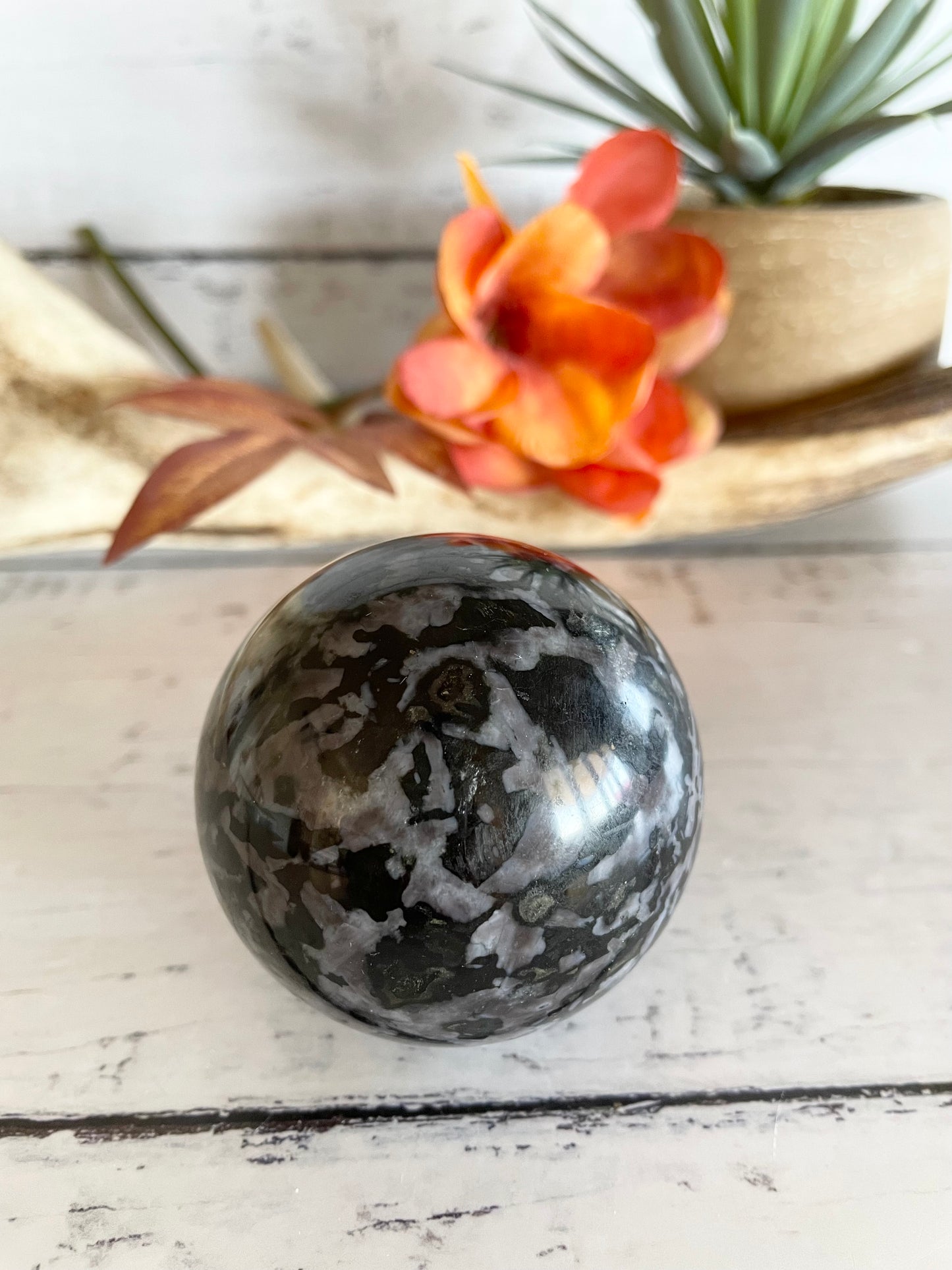 Indigo Gabbro Sphere Includes Wooden Holder