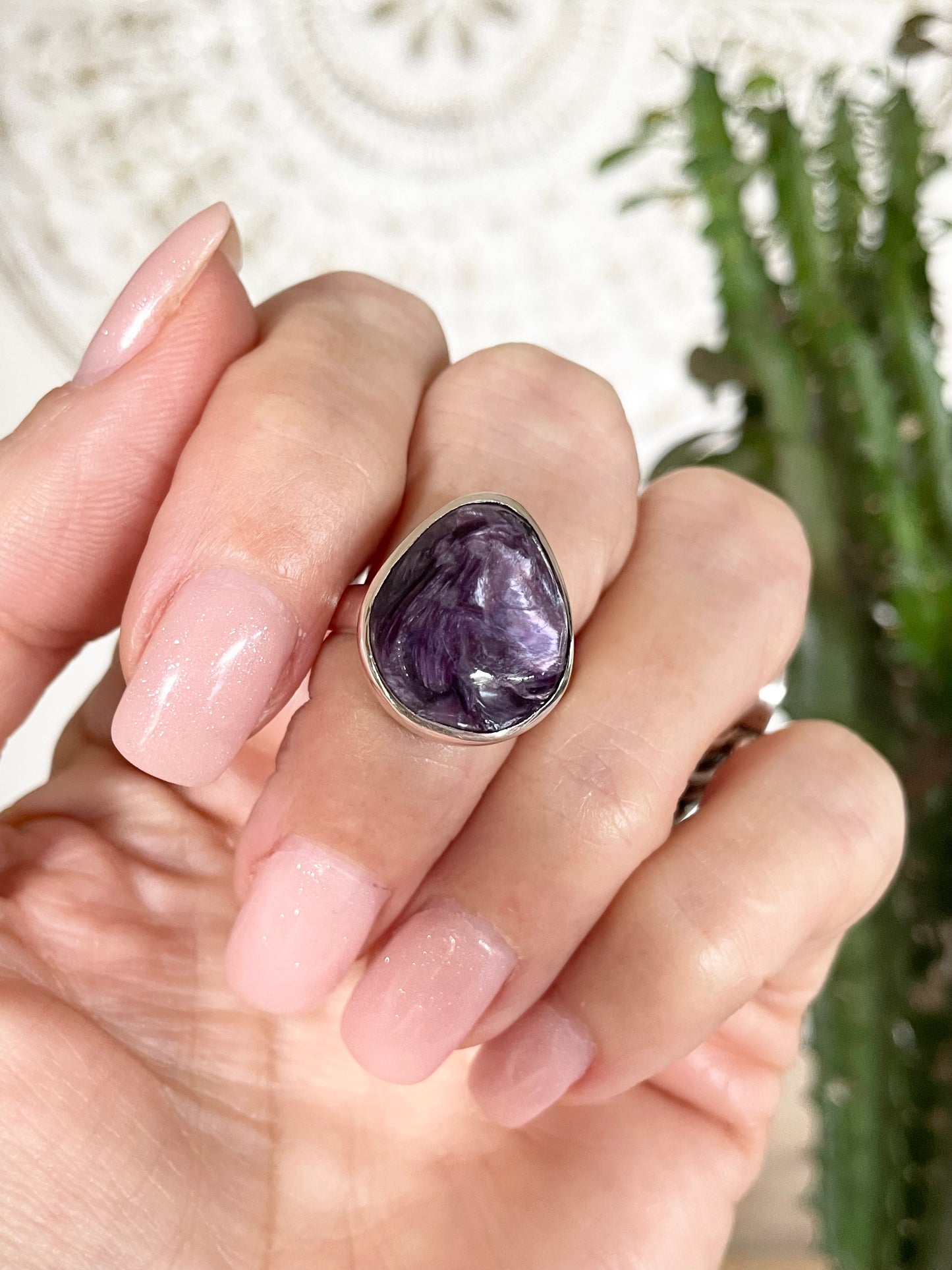 Charoite Silver Ring ~ size 8