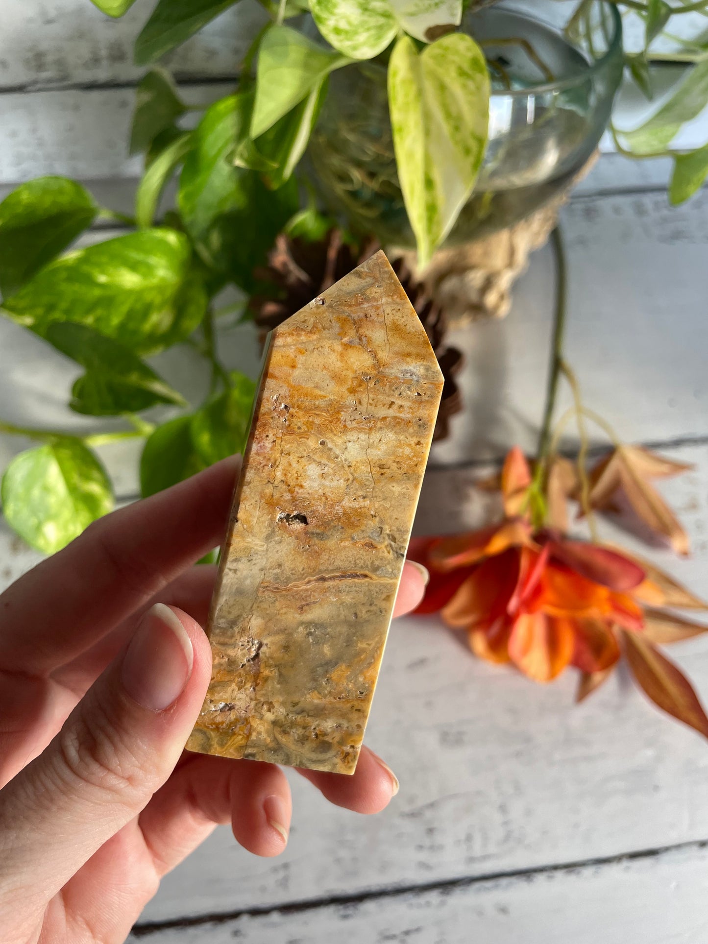 Golden Crazy Lace Agate Obelisk