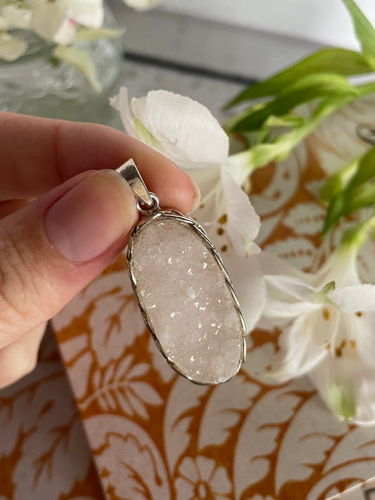 Quartz Druzy Silver Raw Pendant