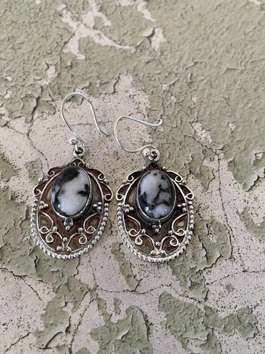 White Buffalo Turquoise Patina Silver Dangles