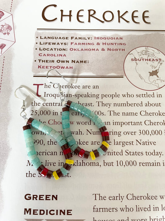 Cherokee Amazonite/Coral/Jasper Hoops