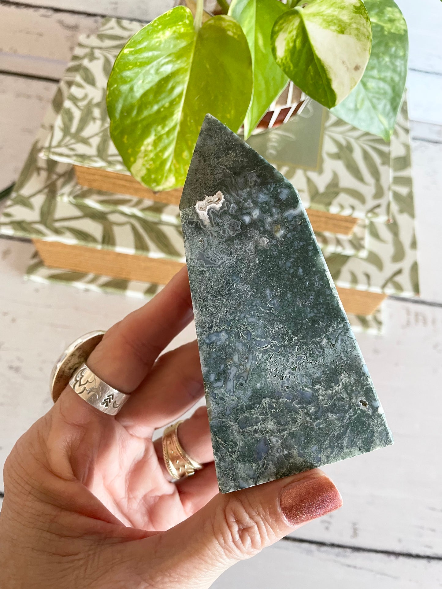 Moss Agate Obelisk