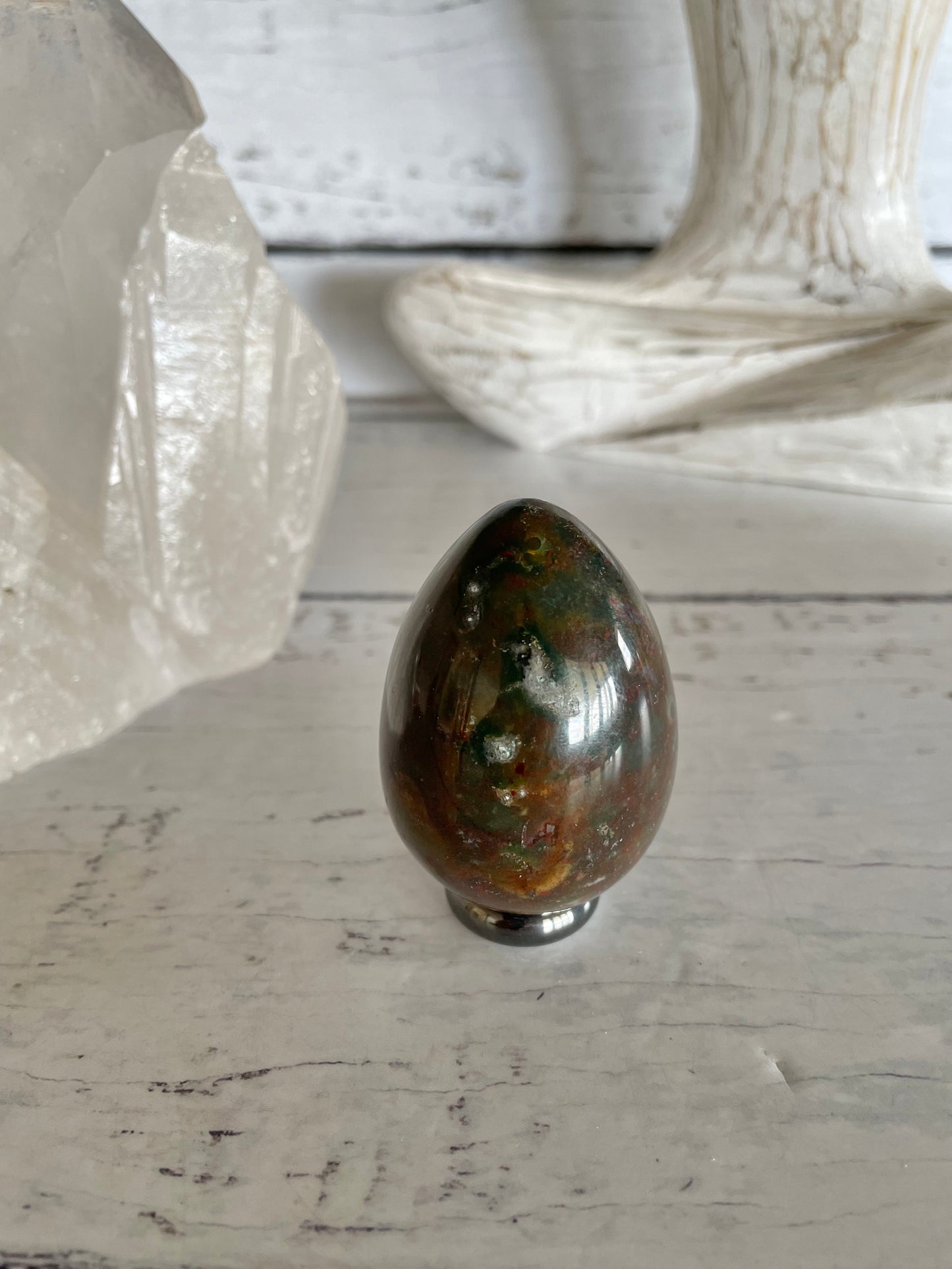 Bloodstone Egg Includes Hematite Ring