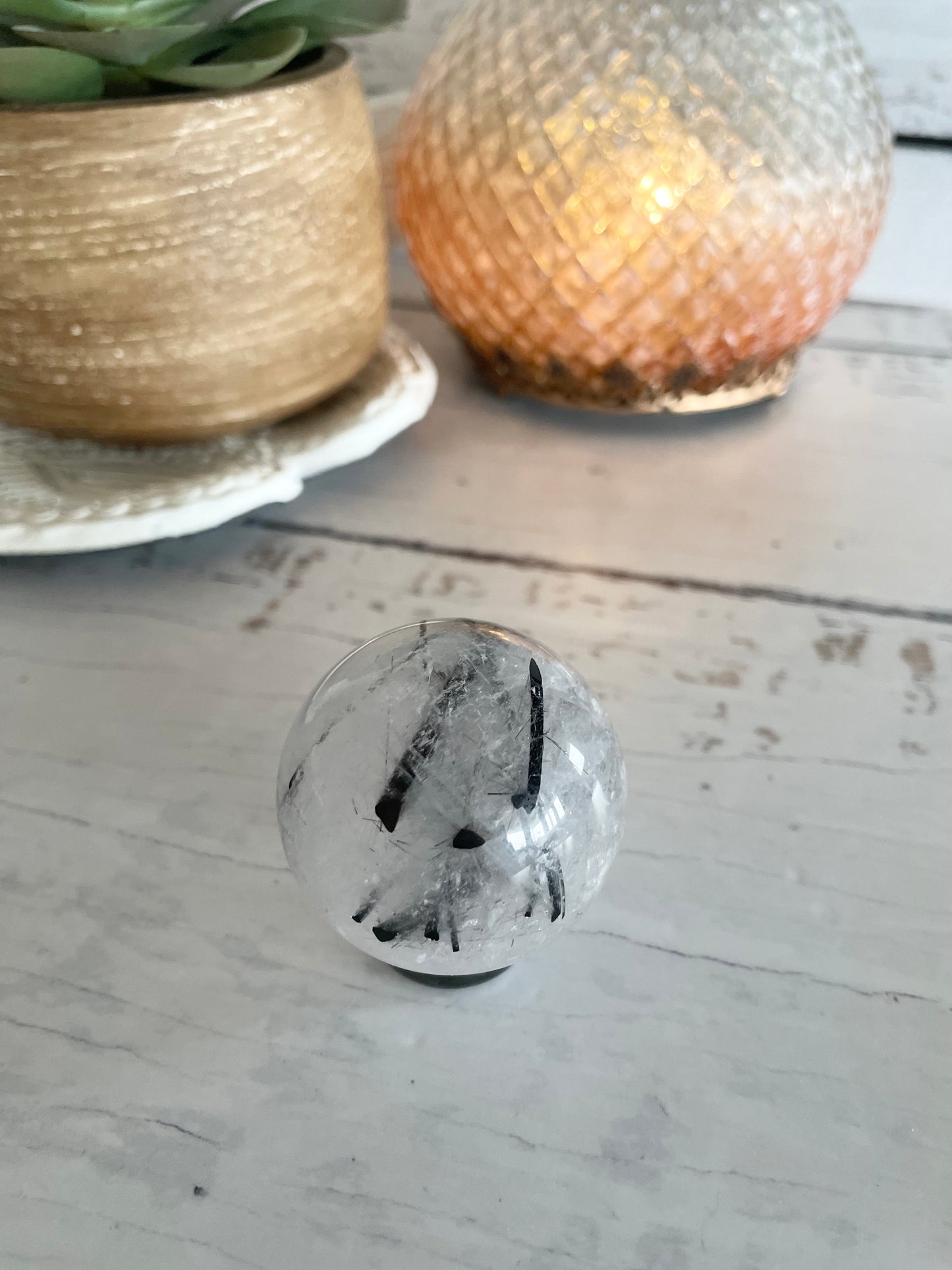 Tourmaline In Quartz Sphere Includes Holder