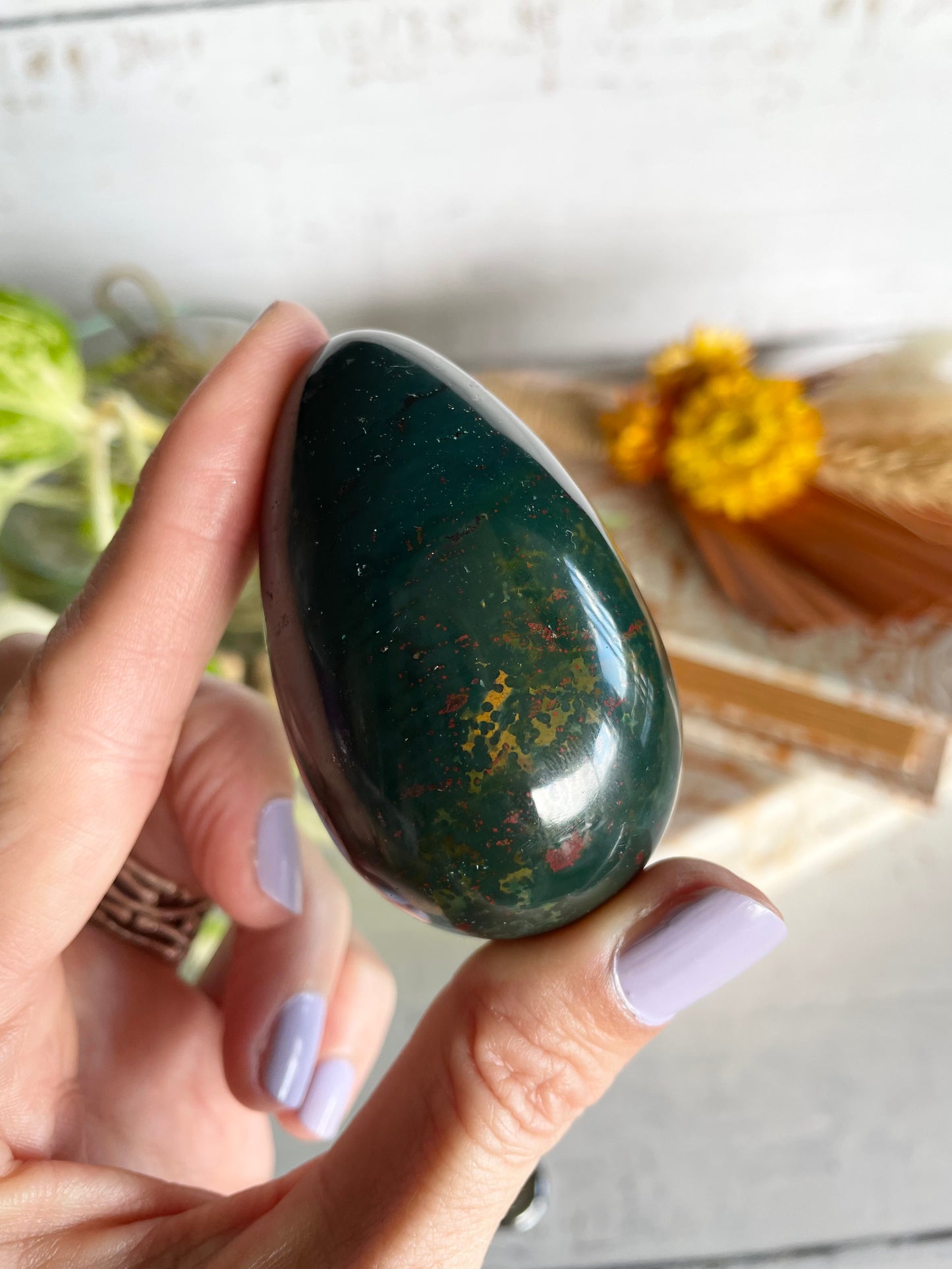 Bloodstone Egg Includes Hematite Ring