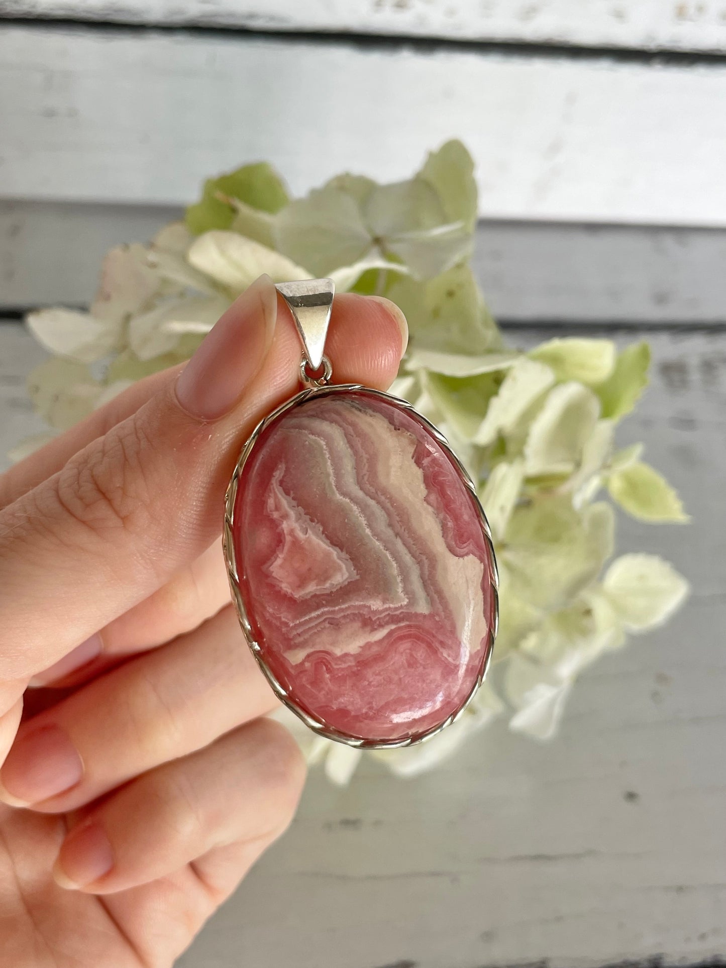 Rhodochrosite Silver Pendant