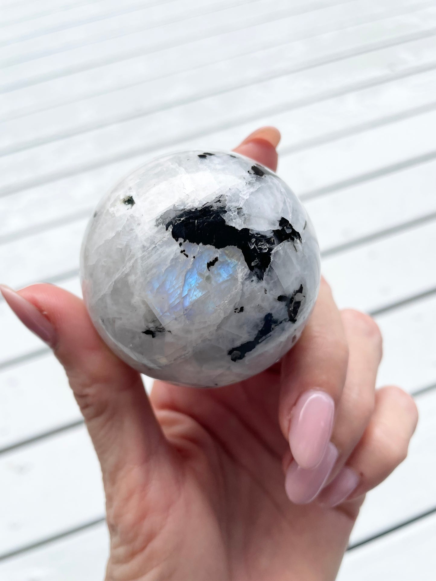 Rainbow Moonstone Sphere includes holder
