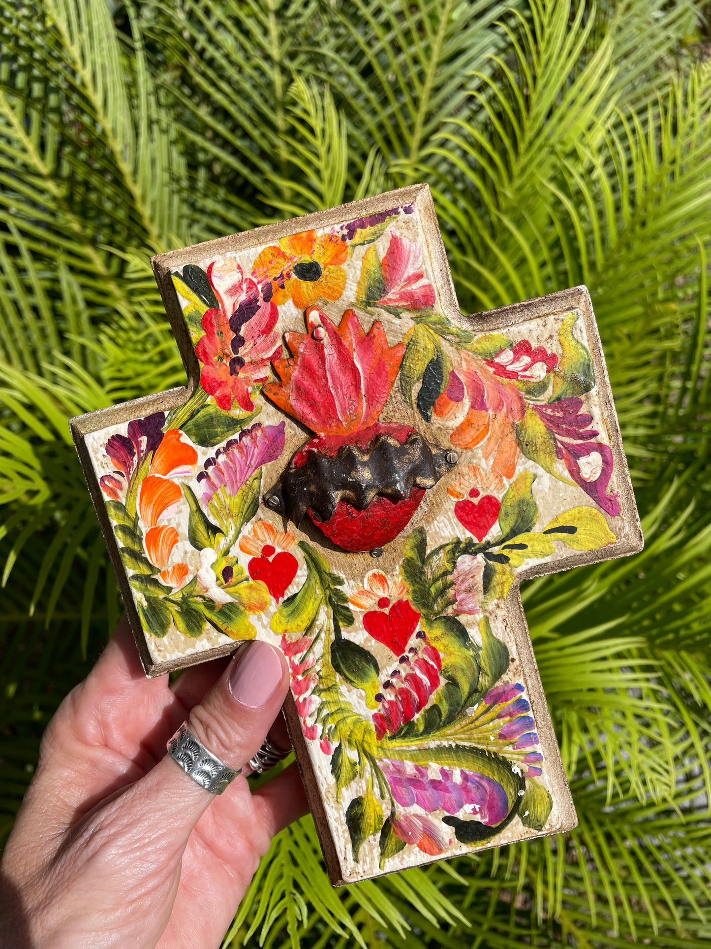 Mexican Wooden Floral Cross